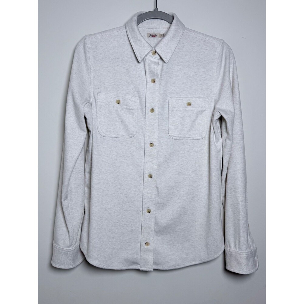 Faherty Legend Knit Sweater Shirt Long Sleeve Button Up Pockets Cream Women's S